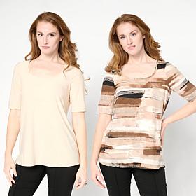 "As Is" Nina Leonard 2 PACK Elbow Sleeve Scoop Neck Tops