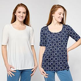 "As Is" Nina Leonard 2 PACK Elbow Sleeve Scoop Neck Tops
