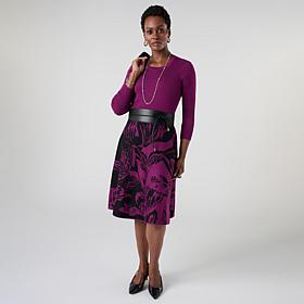 "As Is" Nina Leonard 2-Piece Ribbed Top And Jacquard Skirt Set