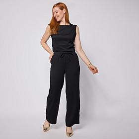 "As Is" Nina Leonard 2-Piece Sleeveless Top & Wide Leg Pant Set