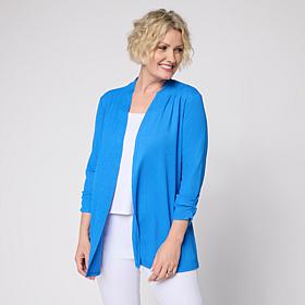 "As Is" Nina Leonard 3/4-Sleeve Crinkle Rib Topper