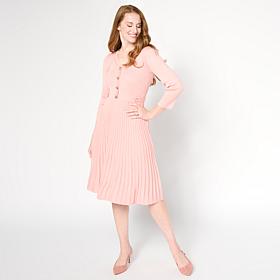 "As Is" Nina Leonard 3/4-Sleeve Fit-and-Flare Sweater Dress