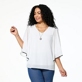 "As Is" Nina Leonard Chiffon V-Neck Dolman Sleeve Top