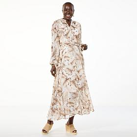 "As Is" Nina Leonard Collared Button Front Chiffon Maxi Dress