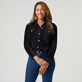 "As Is" Nina Leonard Corduroy Collared Shirt