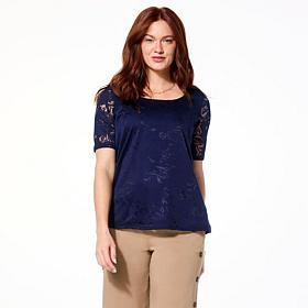 "As Is" Nina Leonard Elbow Sleeve Burnout Top