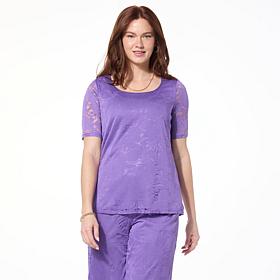 "As Is" Nina Leonard Elbow Sleeve Burnout Top