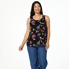 "As Is" Nina Leonard Embroidered Chiffon Scoop-Neck Tank