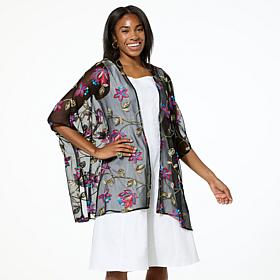 "As Is" Nina Leonard Embroidered Novelty Chiffon Kimono