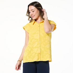 "As Is" Nina Leonard Extended Shoulder Button Front Top