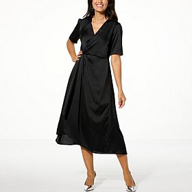 "As Is" Nina Leonard Hammered Satin Drape-Front Dress