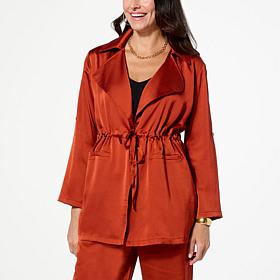 "As Is" Nina Leonard Hammered Satin Drawstring Waist Jacket