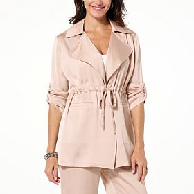 "As Is" Nina Leonard Hammered Satin Drawstring Waist Jacket