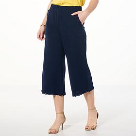 "As Is" Nina Leonard High-Tech Crepe Pull-On Lace-Trim Culotte Pant