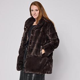 "As Is" Nina Leonard Horizontal Stripe Faux Fur Jacket