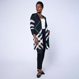 "As Is" Nina Leonard Jacquard Cardi Sweater w/ Front Pockets