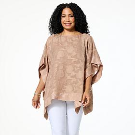 "As Is" Nina Leonard Jacquard Chiffon Kimono Top with Tank Lining