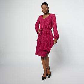 "As Is" Nina Leonard Long Balloon Sleeve V-Neck Dress
