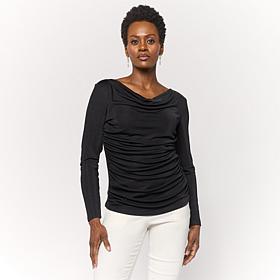 "As Is" Nina Leonard Long Sleeve Drape Neck Slink Top