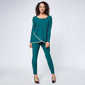 "As Is" Nina Leonard Long Sleeve Tulip Hem Top and Pant 2-piece Set