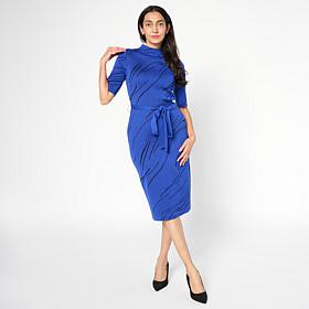 "As Is" Nina Leonard Mixed Jacquard Knit Mock-Neck Sweater Dress