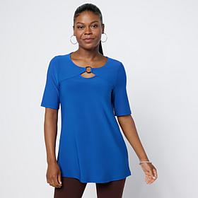 "As Is" Nina Leonard Silvertone Ring Keyhole Knit Top