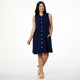 "As Is" Nina Leonard Sleeveless Button Front Pebbled Float Dress