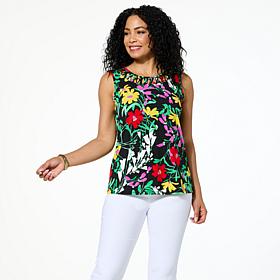 "As Is" Nina Leonard Sleeveless Float Top with Cutout X-Detail Neck