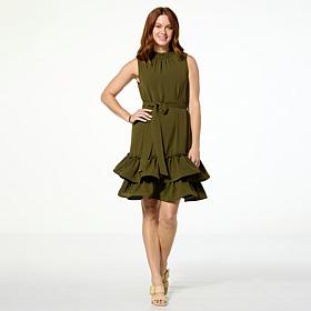 "As Is" Nina Leonard Sleeveless Textured Wave Flounce Hem Dress