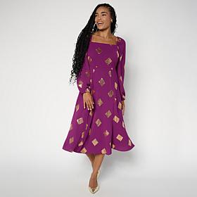 "As Is" Nina Leonard Square Neck Sequin Midi Dress