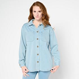 "As Is" Nina Leonard Stretch Knit Denim Collared Shirt