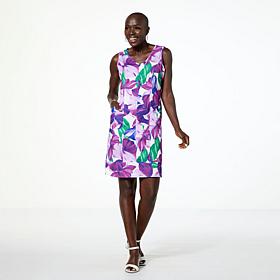 "As Is" Nina Leonard Stretch Linen Sleeveless V-Neck Sheath Dress