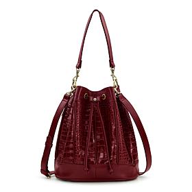 "As Is" Patricia Nash Riano Croco-Embossed Leather Drawstring Bucke...