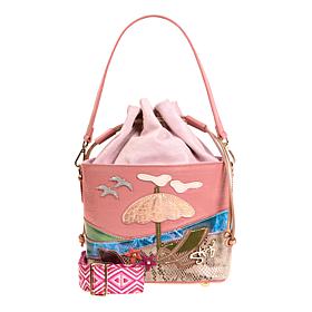 "As Is" Sharif Legacy Colorful Leather Flower Pot Drawstring Crossb...