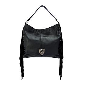 "As Is" Sharif Legacy Cougar Eyelet Pebble Leather Fringe Hobo