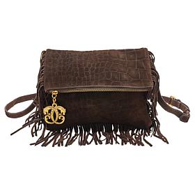 "As Is" Sharif Legacy Croco-Embossed Suede Fringe Crossbody