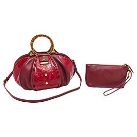 "As Is" Sharif Legacy Floral Embossed Leather Balloon Crossbody wit...