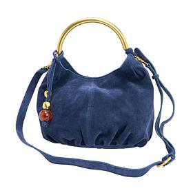 "As Is" Sharif Legacy Silky Suede Metallic Handle Hobo Bag with Strap