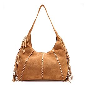 "As Is" Sharif Legacy Suede Metallic Fringe Hobo with Whipstitching