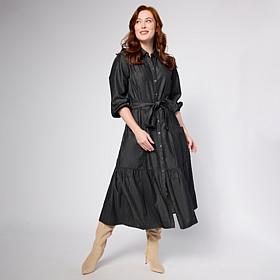 "As Is" TWRHLL by Christie Brinkley Belted Denim Midi Dress