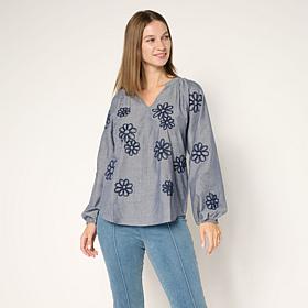 "As Is" TWRHLL by Christie Brinkley Floral Applique Long Sleeve Spl...