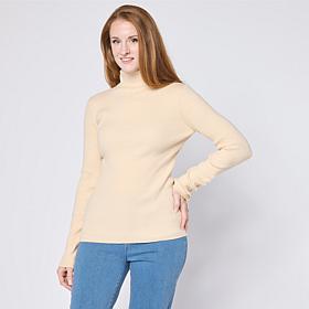 "As Is" TWRHLL by Christie Brinkley Knot Button Rib Knit Turtleneck...