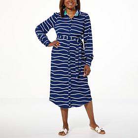 "As Is" TWRHLL by Christie Brinkley Long Sleeve Shirt Dress with Belt