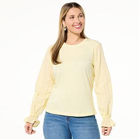 "As Is" TWRHLL by Christie Brinkley Mixed Media Balloon Sleeve Top