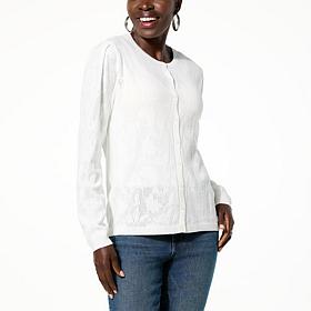 "As Is" TWRHLL by Christie Brinkley Pleated Pointelle Knit Cardigan