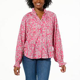 "As Is" TWRHLL by Christie Brinkley Smocked Blouse