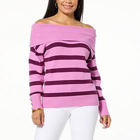 "As Is" TWRHLL by Christie Brinkley Striped Boatneck Sweater