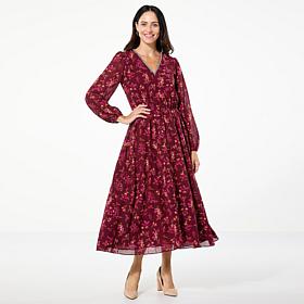 "As Is" TWRHLL by Christie Brinkley V-Neck Long-Sleeve Maxi Dress