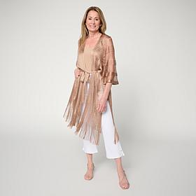 "As Is" Vince Camuto Belted Metallic Topper with Fringe