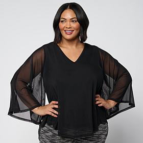 "As Is" Vivica A. Fox Collection Overlay Mesh Flutter-Sleeve Top